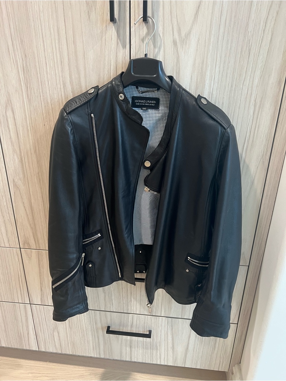 Donald J. Pliner Black Leather Bomber Jacket